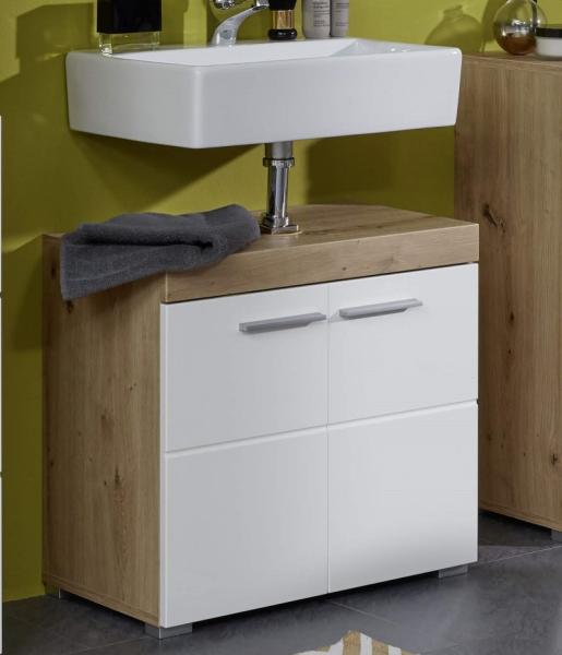 Badmöbel Amanda Hochglanz weiß und Eiche 2-teilig 60 cm, ohne Waschbecken Bild 5