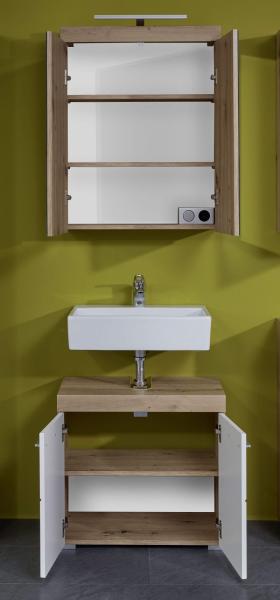 Badmöbel Amanda Hochglanz weiß und Eiche 2-teilig 60 cm, ohne Waschbecken Bild 3