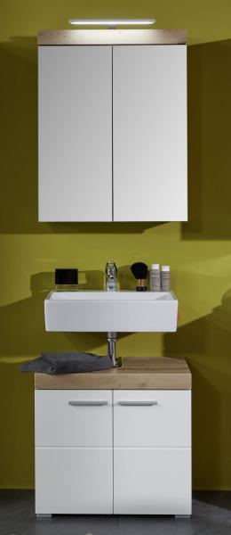 Badmöbel Amanda Hochglanz weiß und Eiche 2-teilig 60 cm, ohne Waschbecken Bild 2