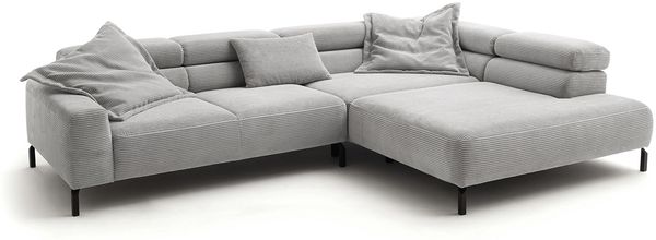 KAWOLA Sofa DELIA Ecksofa Cord hellgrau mit motorischem Sitzvorzug Recamiere rechts 74 x 219 x 276 cm Bild 3