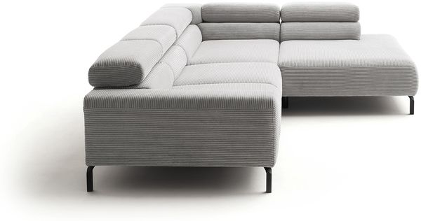 KAWOLA Sofa DELIA Ecksofa Cord hellgrau mit motorischem Sitzvorzug Recamiere rechts 74 x 219 x 276 cm Bild 6