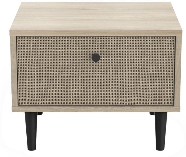 Calicosy 'SAÏGON' Nachttisch mit 1 Schublade Eichenholzoptik, Druck Rattan - Braun