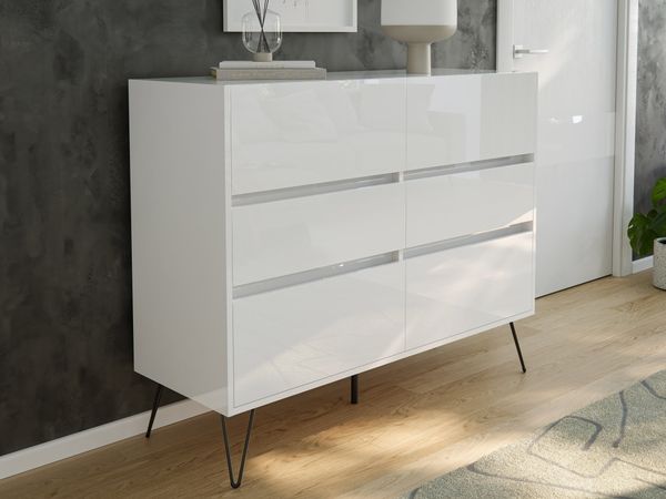 Kommode Dion XL 120cm 6 SoftClose SchubladenWeiß Hgl : Weiss hochglanz