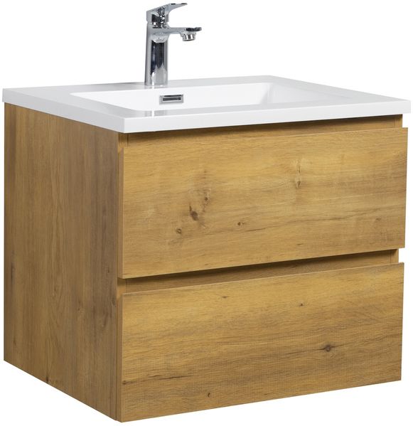 Badplaats Badmöbel Set mit Waschbecken und Unterschrank Angela 60 x 48 cm Eiche - Waschbeckenunterschrank mit Soft-Close und Waschbecken, Vorgemontiert
