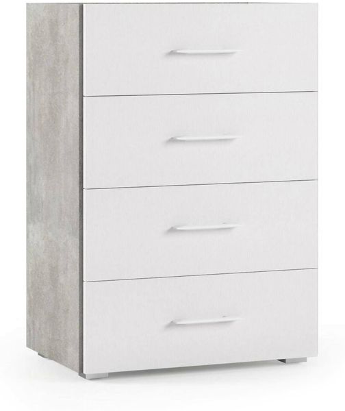 Dmora Kommode Solano, Kommode mit 4 Schubladen für das Schlafzimmer, Mehrzweck-Büro- oder Arbeitszimmerschrank, 60 x 41 x 87 cm, Zement und Weiß