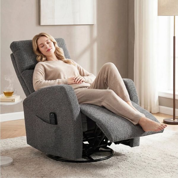 HOMCOM Massagesessel mit Wärme und Vibrationsmassage (Drehbarer Relaxsessel, 1-St, Relaxsessel), mit Chenille-Optik für Wohnzimmer Dunkelgrau
