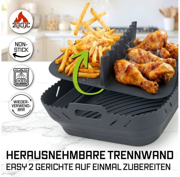 GOURMETmaxx Backform Silikonform Heißluftfritteuse ab 4 L - Airfryer Zubehör mit Trennwand, (1-tlg), Heißluftfritteuse Zubehör Silikon Backform, kreieren, garen, servieren Bild 3