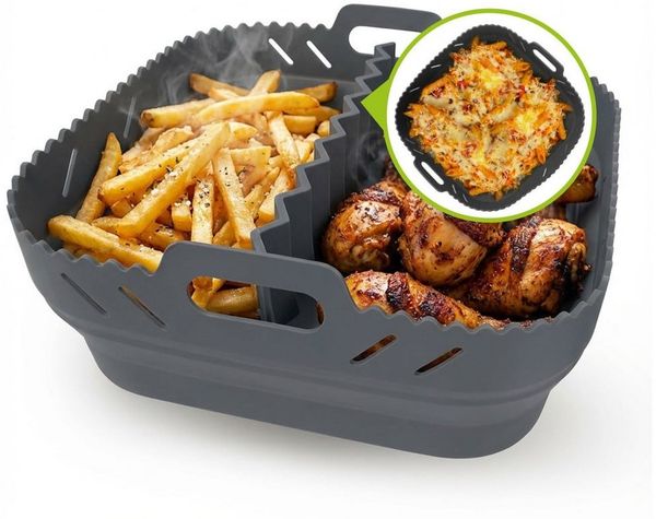GOURMETmaxx Backform Silikonform Heißluftfritteuse ab 4 L - Airfryer Zubehör mit Trennwand, (1-tlg), Heißluftfritteuse Zubehör Silikon Backform, kreieren, garen, servieren
