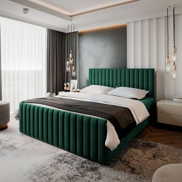 Masseno Boxbett ARION 160x200 cm mit Bonell Matratze und Topper, Doppelbett, Polsterbett mit Kopfteil, Boxspringbett