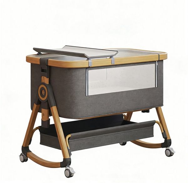 oyajia Beistellbett 3 in 1 Beistellbett Stubenwagen Babybett Baby-Reisebett, 6-stufige Höhenverstellung, mit Rollen, Matratze und Moskitonetz