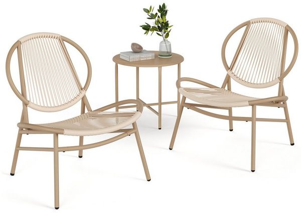 SONGMICS Balkonmöbel, 3er Set, Gartenmöbel-Set, aus PE-Polyrattan, Outdoor, mit Tisch, 2 Stühlen, für Terrasse, Garten, Balkon, Karamellbraun