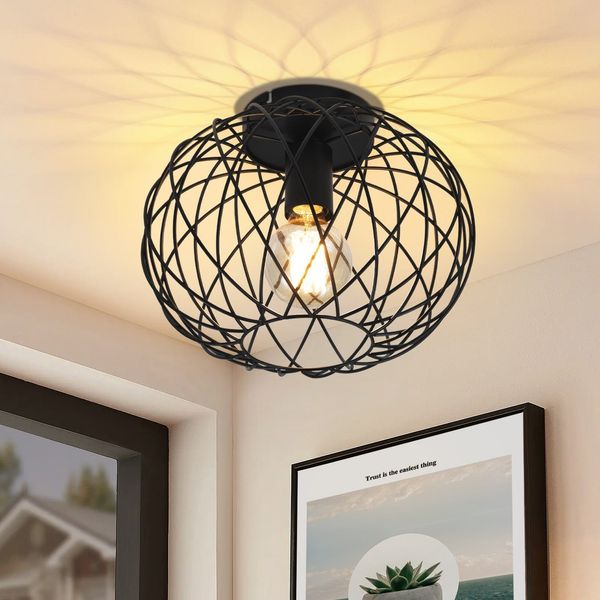 ZMH Deckenleuchte E27 rund schwarz 30cm max. 40W Retro Vintage Metall Flur Licht Industrielle Lampenschirm für Gang Wohnzimmer Schlafzimmer Küche