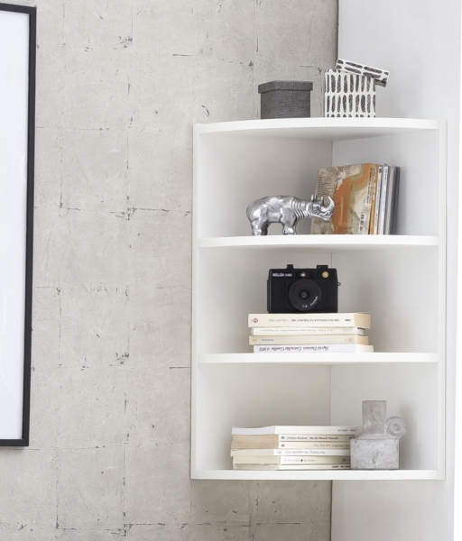 Eckregal Weiß 30 x 60 x 30 cm WL5.843 Holz Wandregal Eck Hängeregal, Holzregal für die Wand Hoch, Wandboard Freischwebend, Design Dekoregal mit runder Front, Bücherregal Schwebend Modern Bild 2