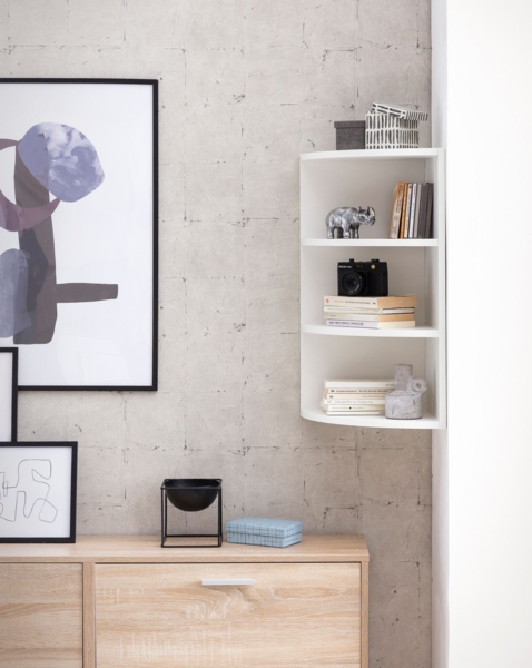 Eckregal Weiß 30 x 60 x 30 cm WL5.843 Holz Wandregal Eck Hängeregal, Holzregal für die Wand Hoch, Wandboard Freischwebend, Design Dekoregal mit runder Front, Bücherregal Schwebend Modern Bild 5