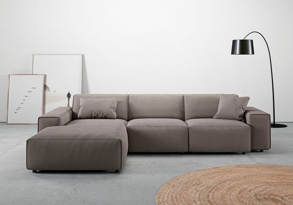 andas Ecksofa Glimminge auch in Breitcord, Feincord, Bouclé + Easy care-Bezug, L-Form, Breite 294, Zierkissen