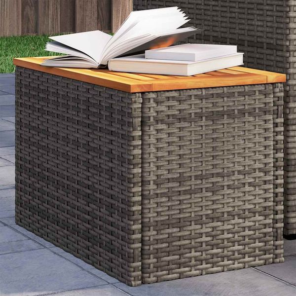 2 pcs Gartentische, Beistelltische Grau 55x34x37cm Poly Rattan Holz