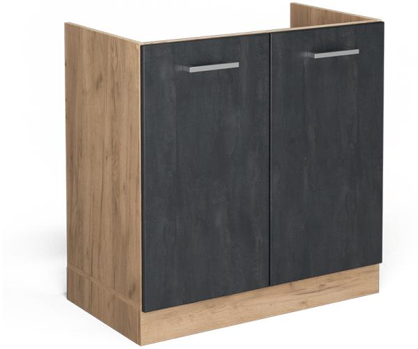 Vicco Spülenunterschrank R-Line Schwarz Beton Eiche 80 cm mit Arbeitsplatte Anthrazit