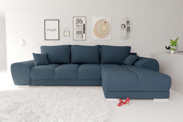 99rooms Antalya Ecksofa Strukturstoff NEVE Dunkelblau Rechts mit Schlaffunktion