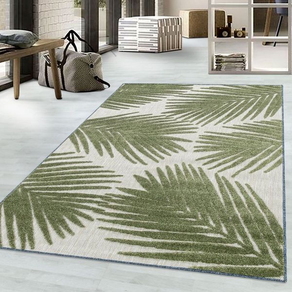 Teppium Teppich Palmen-Design, Rechteckig, Höhe: 10 mm, Outdoor Teppich Grün 3D Palmen Design für Küchen Balkon Terrasse