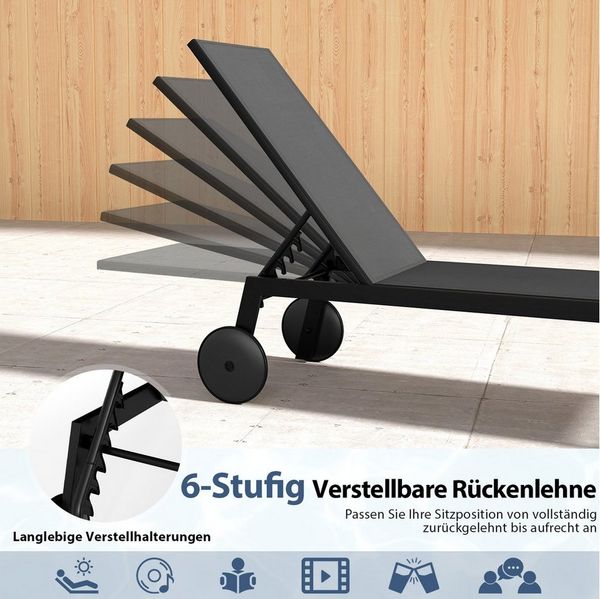COSTWAY Gartenliege, 1 St, Liegestuhl mit Rollen, 6-stufig verstellbar