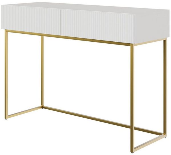 Selsey Schminktisch VELDIO, 2 Schubladen mit geriffelten Fronten, goldfarbenes Metallgestell