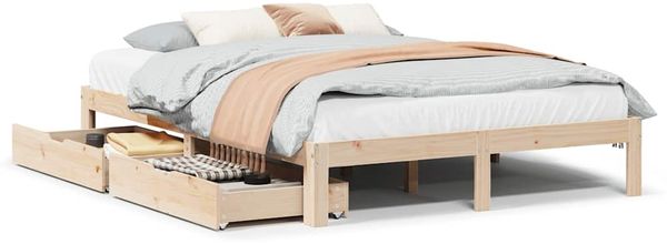 Doppelbett, Betten für Erwachsene, Massivholzbett mit Schubladen 140x190 cm Kiefer de2522
