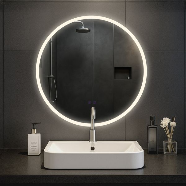 CLP Badspiegel Laconia Bluetooth-Lautsprecher Anti-Beschlag LED-Beleuchtung dimmbar,Ø 70