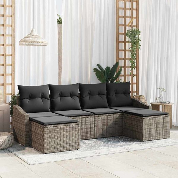vidaXL Garten Essgruppe mit Kissen mit Speicher 6 pcs Grau 3355498