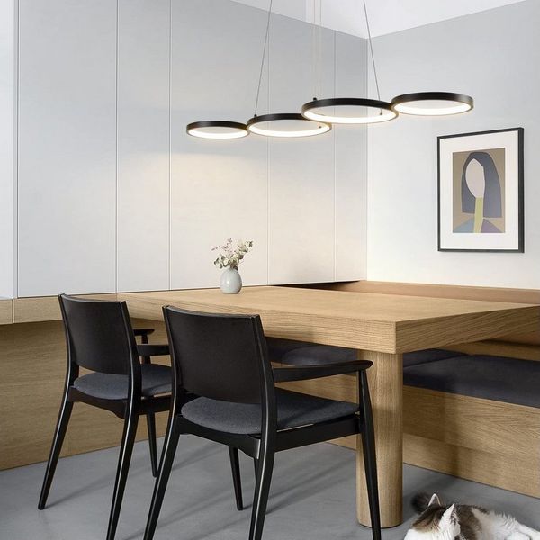 Nettlife LED Pendelleuchte Esszimmer Esstischlampe Schwarz Dimmbar 4Ring mit Fernnediennung, Höhenverstellbar, LED fest integriert, Warmweiß, Neutralweiß, Kaltweiß, Wohnzimmer Schlafzimmer Arbeitszimmer Büro Esszimmer