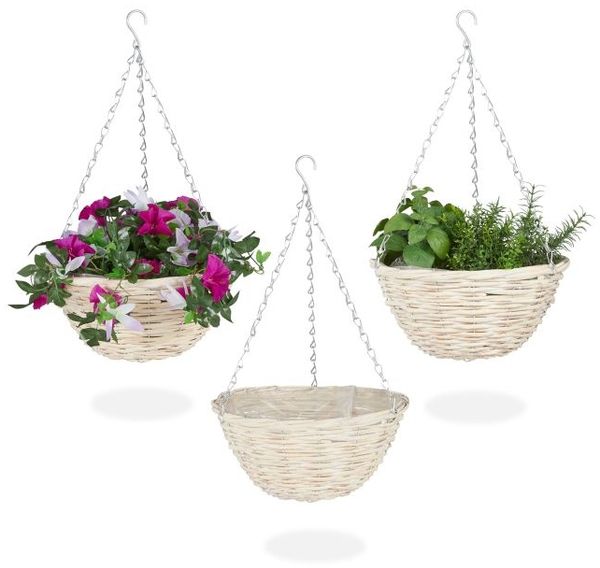 Relaxdays Geflochtene Blumenampel im 3er Set