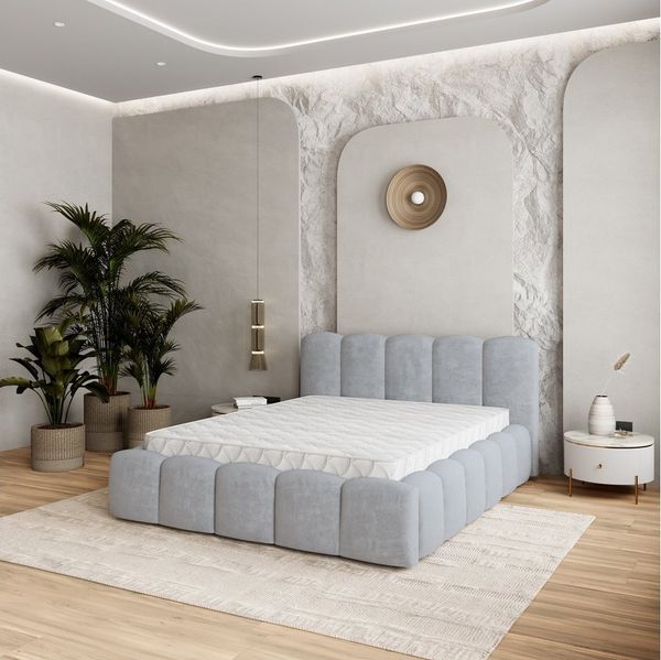 Masseno Polsterbett FALINA 180x200 cm grau (mit Bettkasten und Lattenrost)