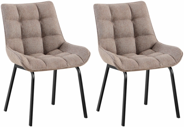 CLP 2er Set Esszimmerstuhl Saranda mit Rückenlehne und schwarzem Metallgestell,terrabraun Stoff