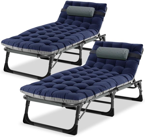 Ryuhic 2er Set Klappbar Sonnenliege Gartenliege, 68cm Breite 200kg Loading mit Matratze und Kopfstütze Klappbar Liegestuhl, Geeignet für Balkon, Strande, Garten, Kann als Campingbett und Gästebett