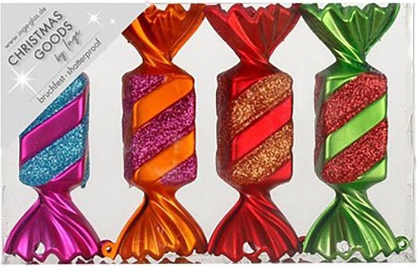 INGE-GLAS® Weihnachtsbaumkugel Weihnachtsdeko Bonbons MilleFiori, 10,5 cm, 4 St