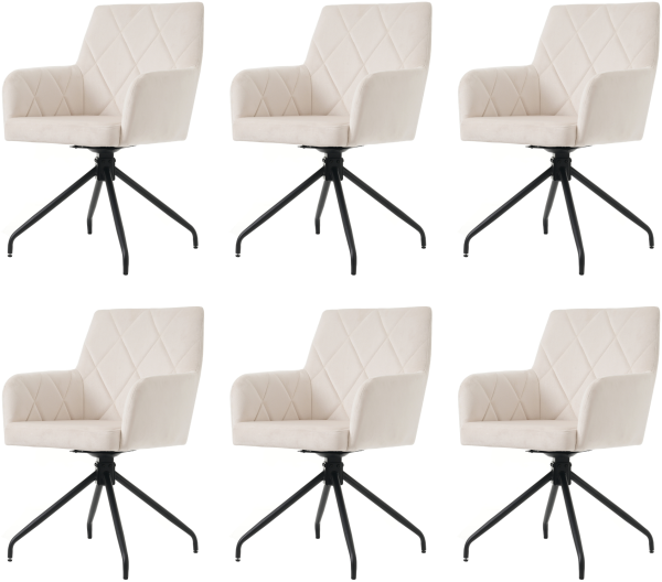 Merax 6er Set 360° Drehbarer Esszimmerstühle mit Rautenmuster,Gepolsterter Sessel mit 4 Metallbeinen,Moderner Lounge-Stuhl,Wohnzimmerstuhl für Shlafzimmer,Arbeitzimmer,Lendenwirbelstütze, Samt, Beige