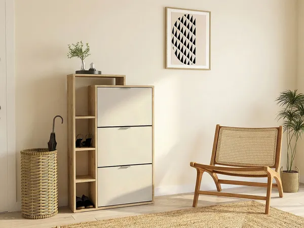 Vente-unique - RIVAYA Ordnungshelfer Holz, Platte BeigeBeige - B 25 cm x H 128,6 cm x L 80 cm