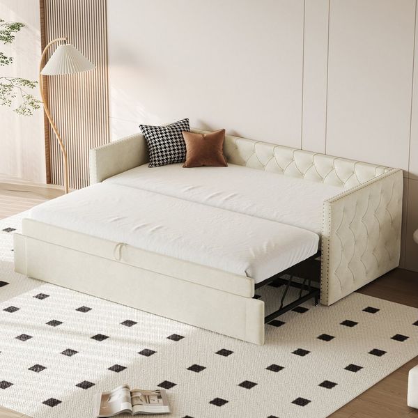 Flieks Daybett, Tagesbett Schlafsofa mit Unterbett 90x200cm/180x200cm Samt