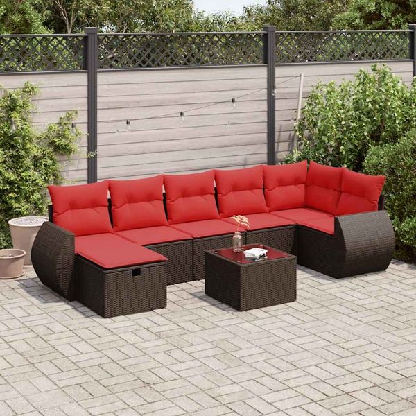 vidaXL 8-tlg. Garten-Sofagarnitur mit Kissen Braun Poly Rattan 3325620