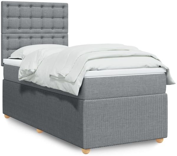 vidaXL Boxspringbett mit Matratze Hellgrau 100x200 cm Stoff 3294281