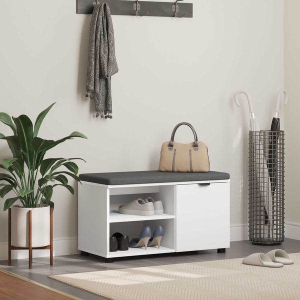 vidaXL Flurbank mit Kissen mit Regal mit Speicher Weiß 80 x 38 x 46 cm 891504