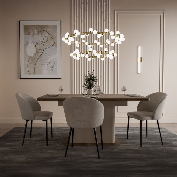 Forte LACETTI Esstisch 160, moderner, ausziehbarer Esstisch, Wohnzimmer, Esszimmer, Kaschmir| Beige mit Valencia Eiche Holzdekor, 160 (200) cm breit x 76,4 cm hoch x 90 cm tief