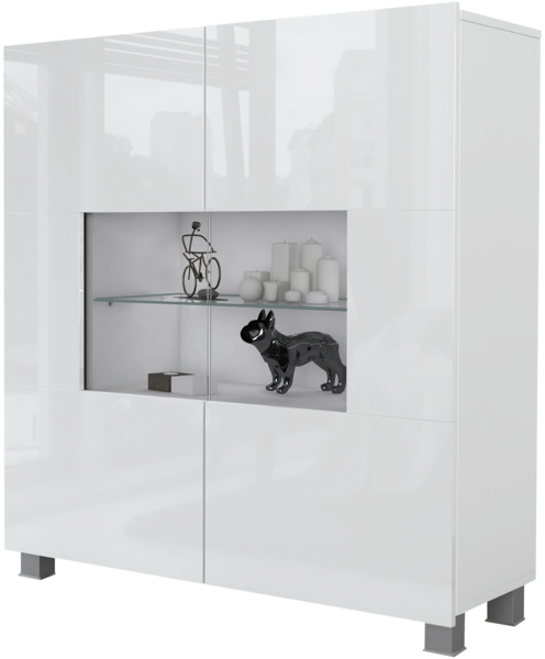 Mirjan24 Kommode Calabrini C1 , Weiß / Weiß Hochglanz