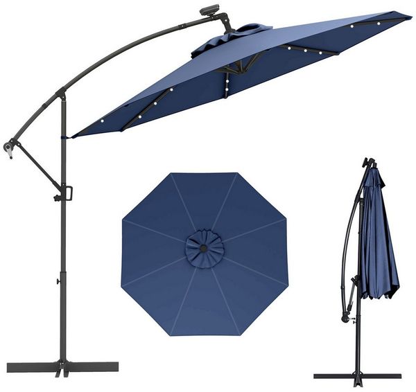 COSTWAY Sonnenschirm, LxB: 300,00x300,00 cm, mit LED, Kurbel, neigbar