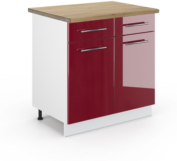Küchenunterschrank Fame-Line Bordeaux Hochglanz 80 cm , AP Eiche Vicco