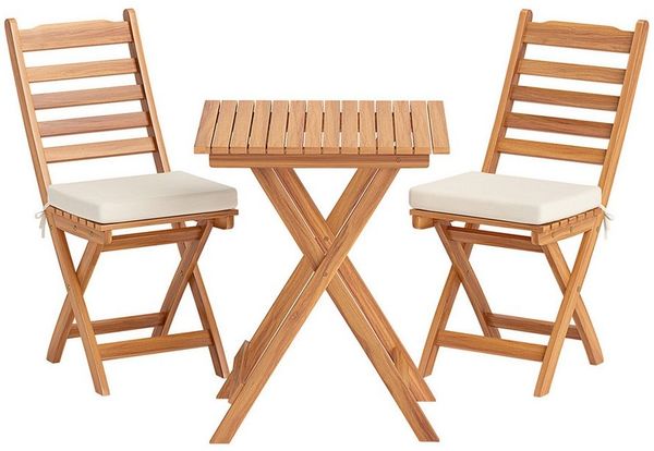 COSTWAY Balkonset, (3-tlg), Bistroset klappbar, mit Sitzkissen, Akazienholz