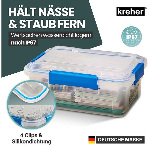 Kreher Aufbewahrungsbox mit Deckel und Dichtungsring (IP67) in verschiedenen Größen (4 St)
