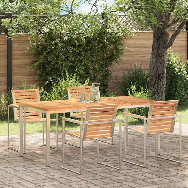 vidaXL Esstisch 180x90x75 cm Massives Teakholz und Edelstahl 42006190