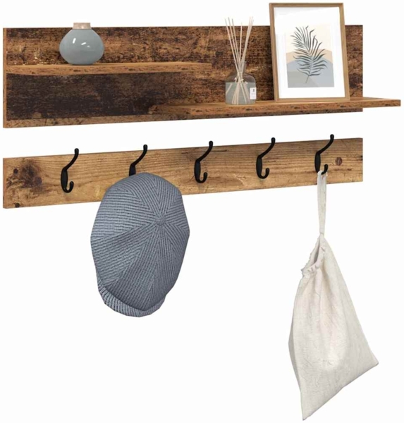 vidaXL Wandmontierter Kleiderständer mit Regal Altholz 90 x 15 x 36 cm 874425 Bild 2