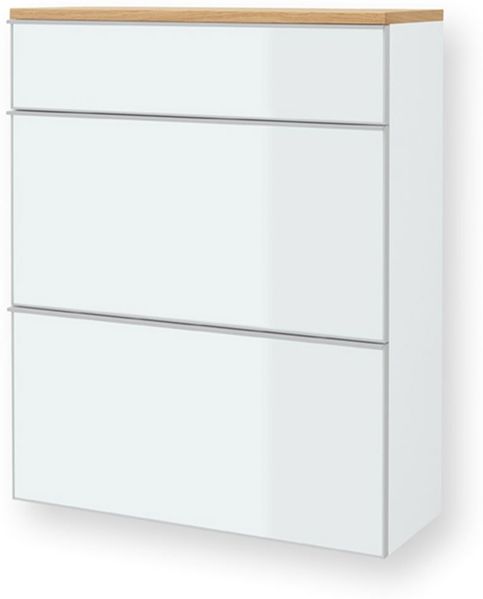 Garderobenschuhschrank Volare / Vortina, Echtholz, Glas, Weiß, 84 x 102 x 31 cm
