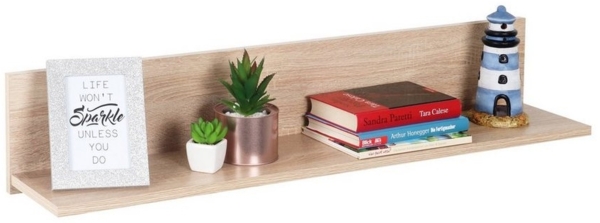 RICOO Wandregal 98 x 19 x 19 Braun Sonoma Eiche, Spanplatte aus Holz, Hängereral WM052-ES, Regal Wand Bücherregal Bilderregal Fotoregal Küchenregal Hängend Wandboard Regalbrett Schweberegal